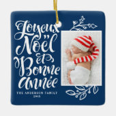 ネイビーブルージョユーノエルとボンヌアンネの写真 セラミックオーナメント (正面)