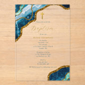 ネイビーブルージョードアゲイト金ゴールドクロスバプテスマ アクリル招待状 (正面)