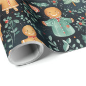 ネイビーブルージンジャーブレッドマン&クリスマスグリーン ラッピングペーパー (ロールコーナー)