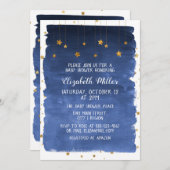 ネイビーブルースカイとゴールデンスターズ赤ちゃんシャワーインビタット 招待状 (正面/裏面)