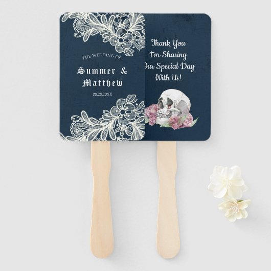 ネイビーブルースカルピンクローゼレースゴシック結婚ズ ハンドファン (正面&裏面)