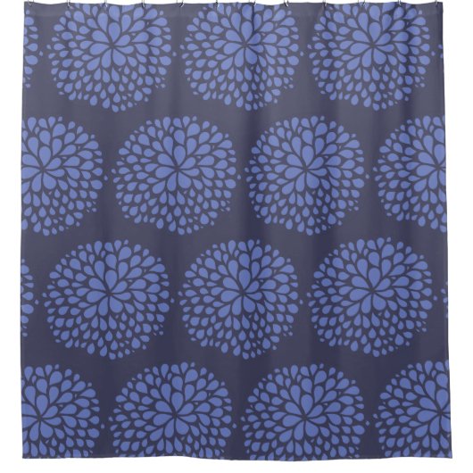 ネイビーブルースカンジモダン抽象芸術フローラ シャワーカーテン (正面)