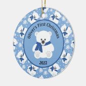 ネイビーブルースカーフとスノーフレーク付きホッキョクグマ セラミックオーナメント (左)