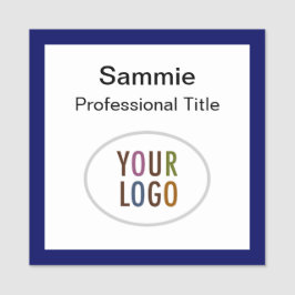 ネイビーブルースクエアネームバッジロゴ磁気またはピン 名札