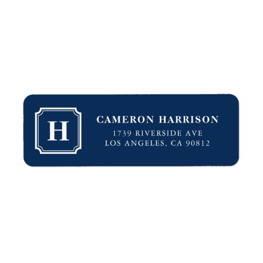 ネイビーブルースクエアフレームカーブコーナーモノグラム ラベル (正面)