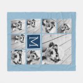 ネイビーブルースクエア8フォトコラージュCAN EDIT COLOR フリースブランケット (正面(横))