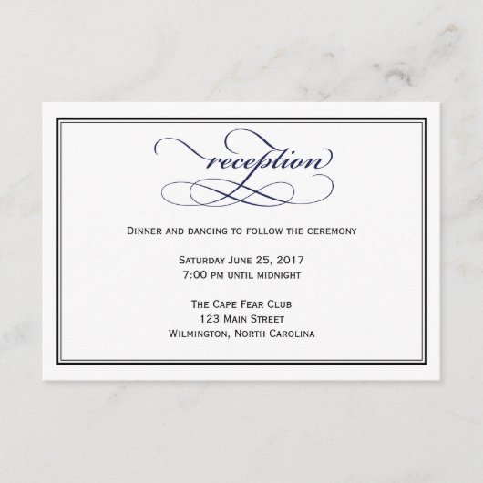 ネイビーブルースクリプトウェディングレセプション詳細カード エンクロージャーカード (正面)