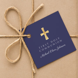 ネイビーブルースクリプトクロスボーイファーストコミュニオン フェイバータグ
