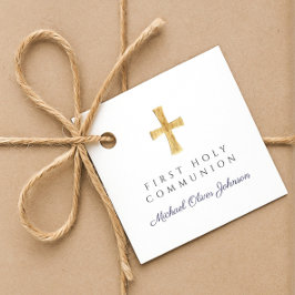 ネイビーブルースクリプトクロスボーイファーストコミュニオン フェイバータグ