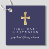 ネイビーブルースクリプトクロスボーイファーストコミュニオン フェイバータグ