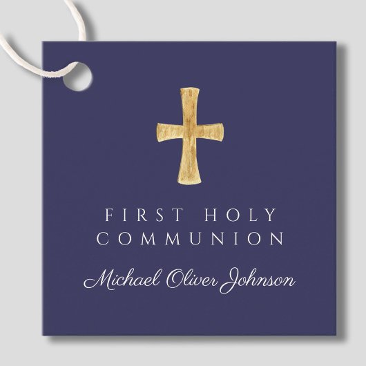 ネイビーブルースクリプトクロスボーイファーストコミュニオン フェイバータグ