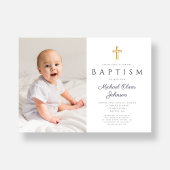 ネイビーブルースクリプトクロスボーイフォトバプテスマ 招待状