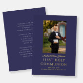 ネイビーブルースクリプトフォトボーイファースト聖餐式 箔招待状