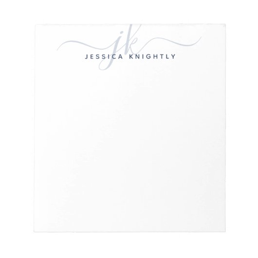 ネイビーブルースクリプトモノグラムイニシャル名 ノートパッド (正面)