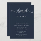 ネイビーブルースクリプトリハーサルディナー招待状 招待状 (正面/裏面)