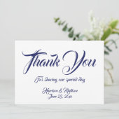 ネイビーブルースクリプト結婚のノートカードありがとう (スタンド正面)