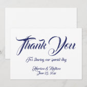 ネイビーブルースクリプト結婚のノートカードありがとう (正面/裏面)