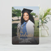 ネイビーブルースクリプト5写真卒業 案内状 (スタンド正面)