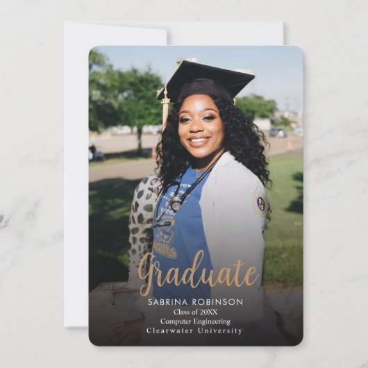 ネイビーブルースクリプト5写真卒業 案内状 (正面)