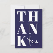 ネイビーブルースタイリッシュホワイトミはっきりしたミラ結婚リスト サンキューカード (正面)