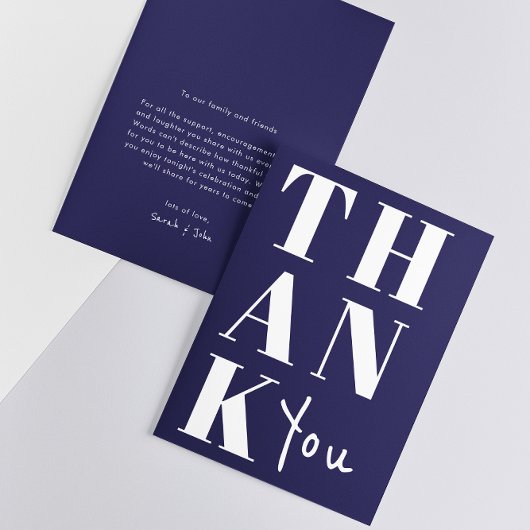 ネイビーブルースタイリッシュホワイトミはっきりしたミラ結婚リスト サンキューカード