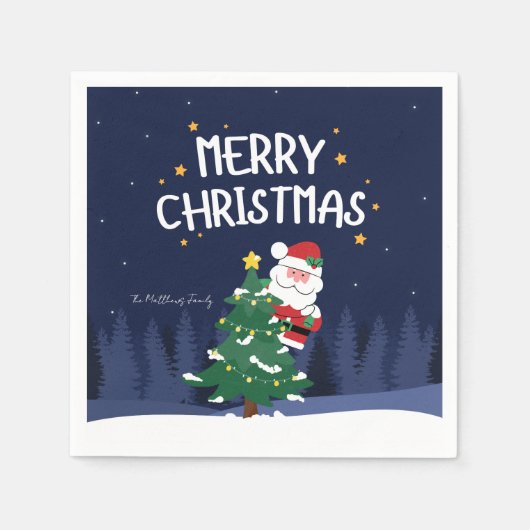 ネイビーブルースターズ&サンタ スタンダードカクテルナプキン (正面)