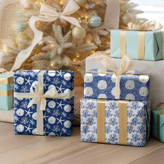 ネイビーブルースターフィッシュサンドドルクリスマス ラッピングペーパーシート