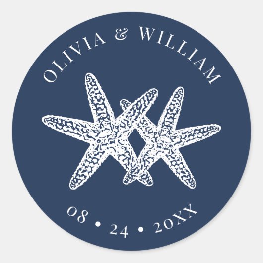 ネイビーブルースターフィッシュビーチコースト結婚ーズ ラウンドシール (正面)