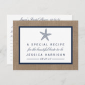 ネイビーブルースターフィッシュビーチブライダルシャワーレシピカード インビテーションポストカード (正面/裏面)