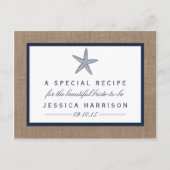 ネイビーブルースターフィッシュビーチブライダルシャワーレシピカード インビテーションポストカード (正面)