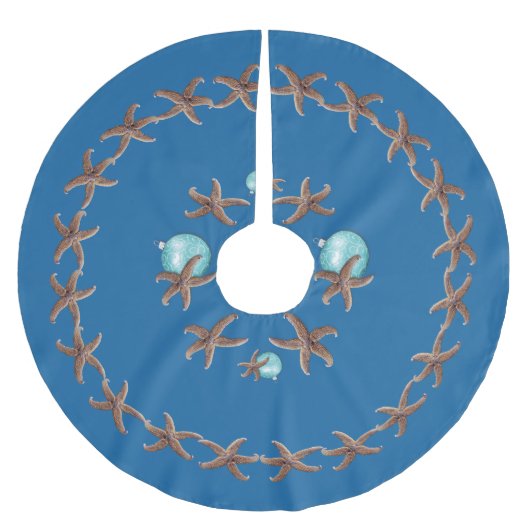 ネイビーブルースターフィッシュリースクリスマスツリースカート ブラッシュドポリエステルツリースカート (正面)