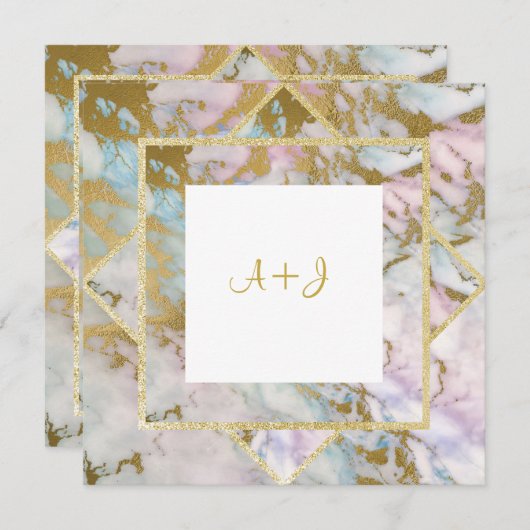 ネイビーブルースター金ゴールド結婚の積層招待状 招待状 (正面/裏面)