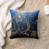 ネイビーブルースター銀河系金ゴールドフローラモノグラム名 クッション (ブランケット)