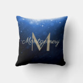 ネイビーブルースター銀河系金ゴールドフローラモノグラム名 クッション (裏面)
