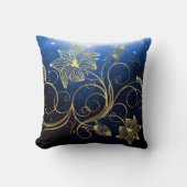 ネイビーブルースター銀河系金ゴールドフローラモノグラム名 クッション (正面)