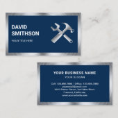 ネイビーブルースチールハンドイマン自動修理整備士 名刺 (正面/裏面)