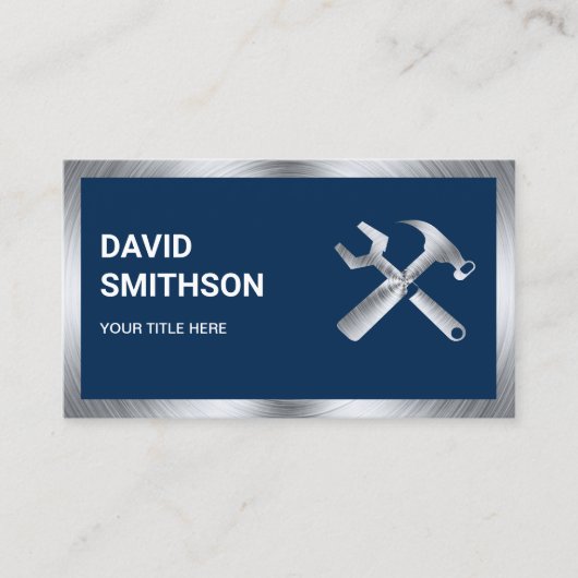 ネイビーブルースチールハンドイマン自動修理整備士 名刺 (正面)