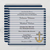 ネイビーブルーストライプいかり結婚ズ 招待状 (正面/裏面)