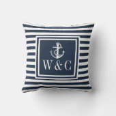 ネイビーブルーストライプいかり航海のモノグラム クッション (裏面)