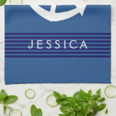 ネイビーブルーストライプいかり キッチンタオル (折り畳み)