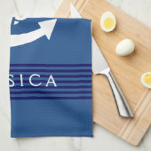 ネイビーブルーストライプいかり キッチンタオル (四つ折り)