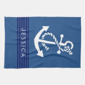 ネイビーブルーストライプいかり キッチンタオル (横)