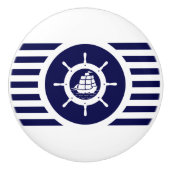 ネイビーブルーストライプと白の航海のボート セラミックノブ (正面)