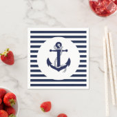 ネイビーブルーストライプのいかり結婚ズナプキンス スタンダードカクテルナプキン (インサイチュ)