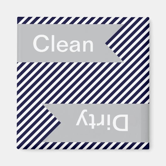 ネイビーブルーストライプのクリーン – 汚れた食洗機磁石 マグネット (正面)
