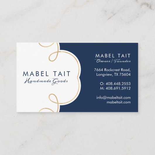 ネイビーブルーストライプのパターン&クエレガントレスト 名刺 (裏面)