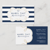 ネイビーブルーストライプのパターン&クエレガントレスト 名刺 (正面/裏面)