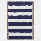 ネイビーブルーストライプのパターン スローブランケット (正面縦)