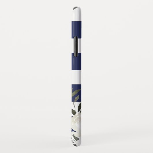 ネイビーブルーストライプのフローラモノグラムとホワイトローズ Case-Mate iPhoneケース (裏面/右)