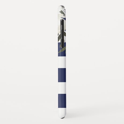 ネイビーブルーストライプのフローラモノグラムとホワイトローズ Case-Mate iPhoneケース (裏面/左)